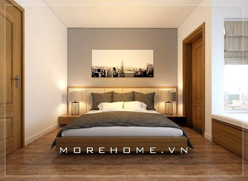 Mẫu giường ngủ chung cư hiện đại chất liệu gỗ công nghiệp nhẹ nhàng, đây là xu hướng lựa chọn của nhiều gia chủ hiện nay 